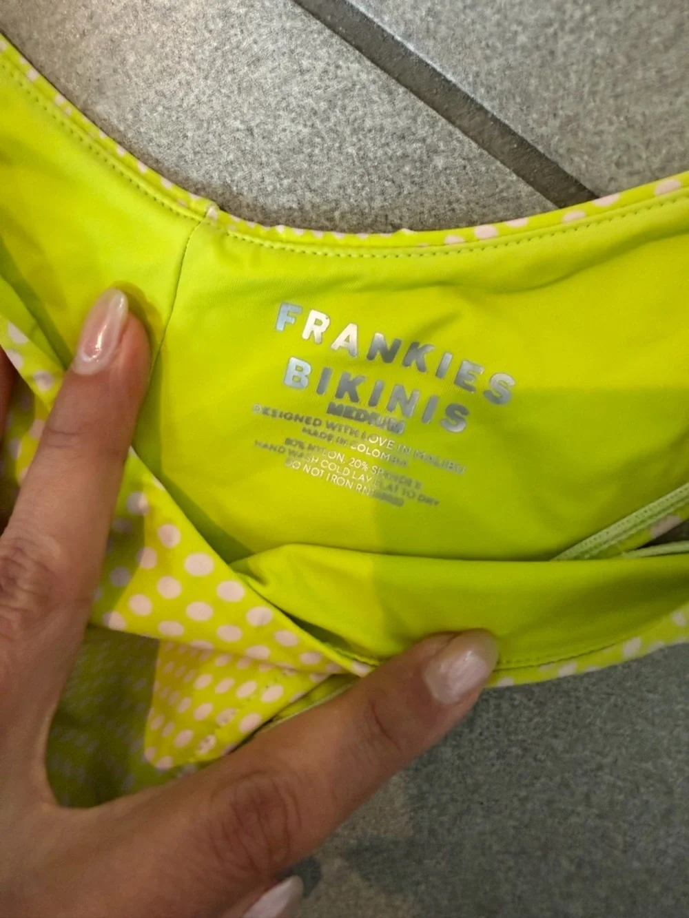 Frankie's Bikinis Neon Lime pink Polka Dot Bikini set top s and bottom m